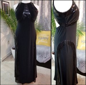 black sequenced long formal dress